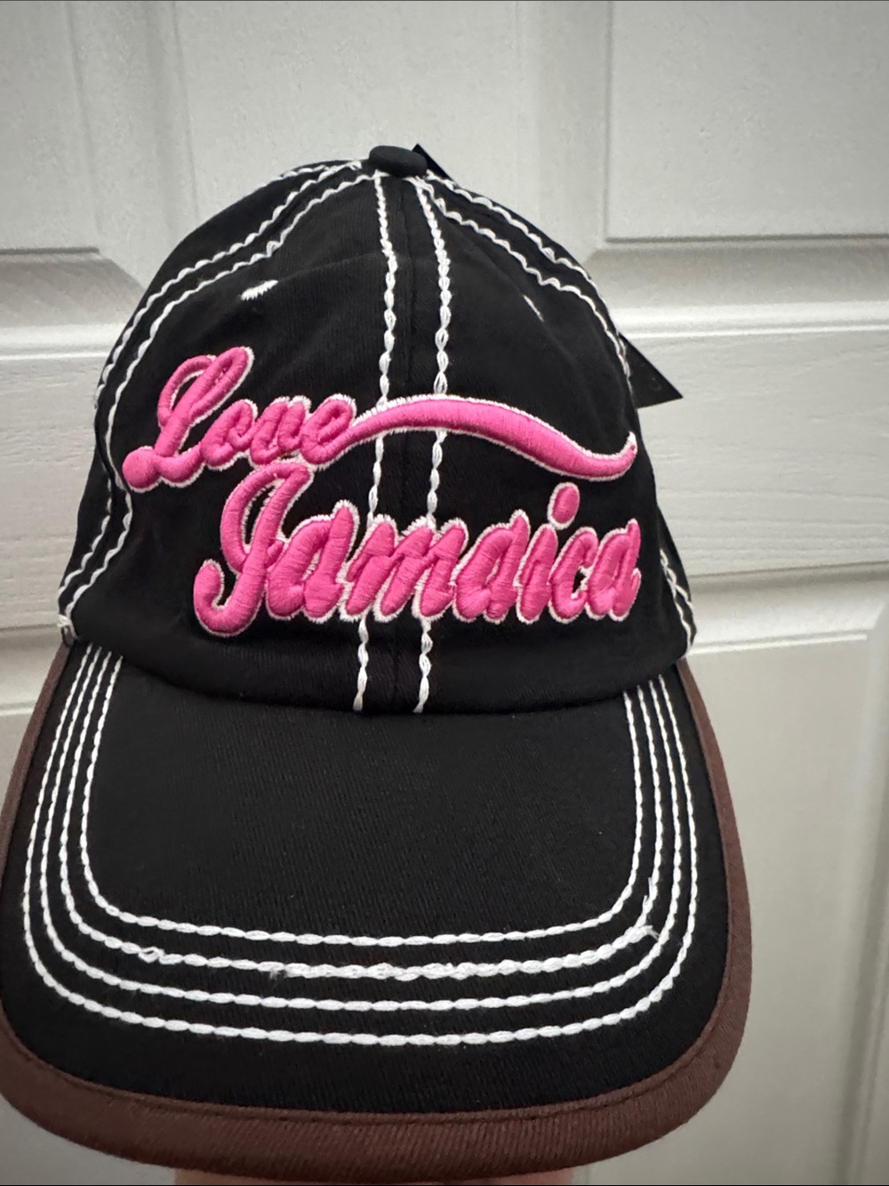 Love Jamaica Embroidered Baseball Cap - Black & Pink